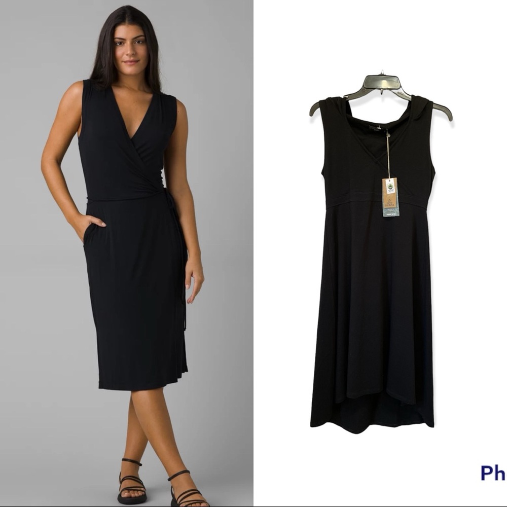 NWT prAna Alana Black Hooded Vneck Sleeveless Longline Dress Size Small